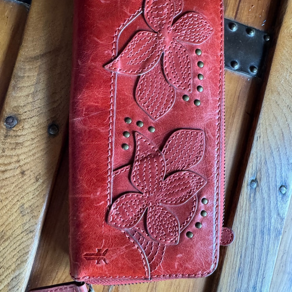 Frye Red Floral Embossed Wallet